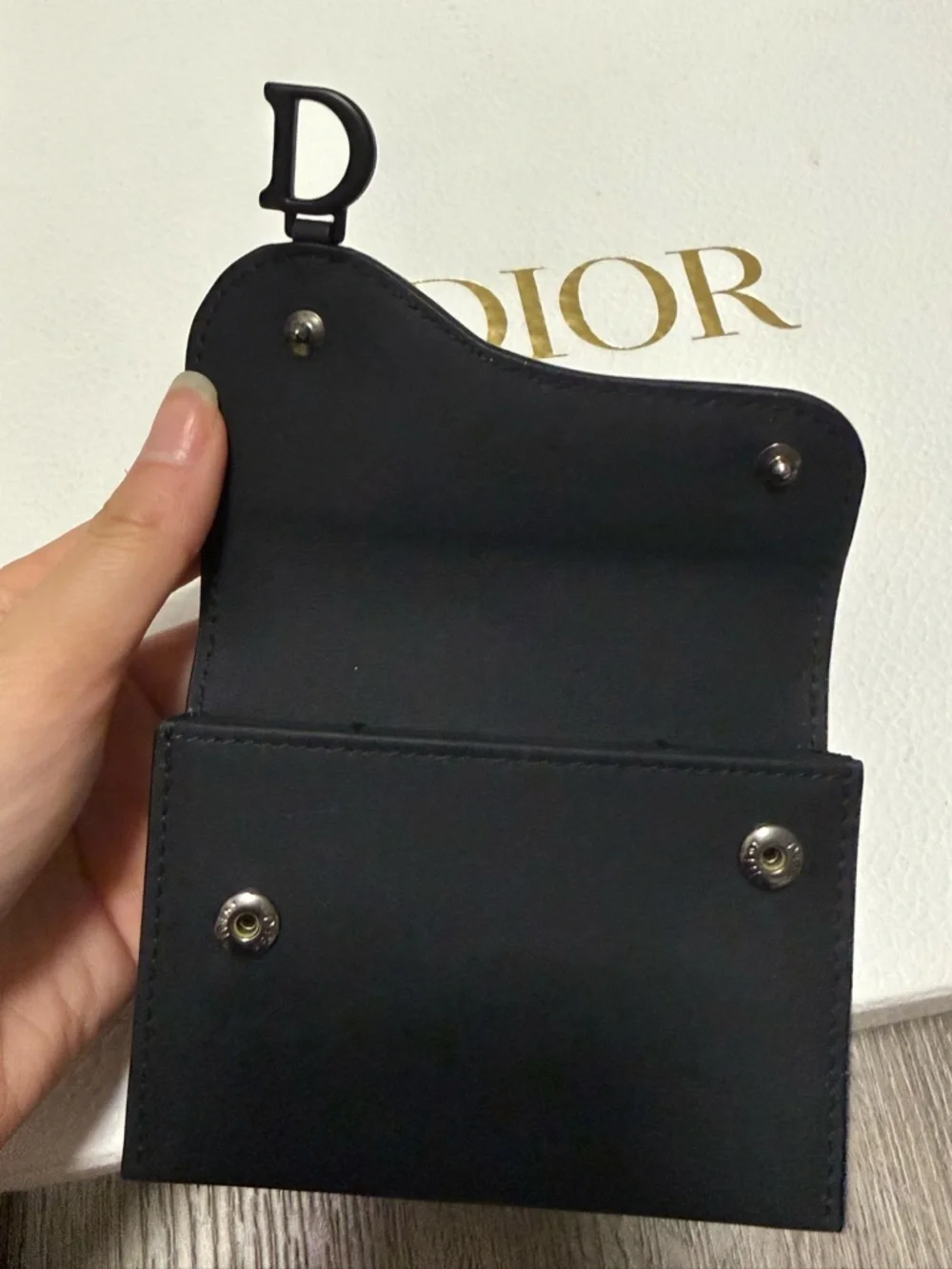 Christian Dior Black Saddle Card Holder Wallet Oblique Canvas Leather New Rare